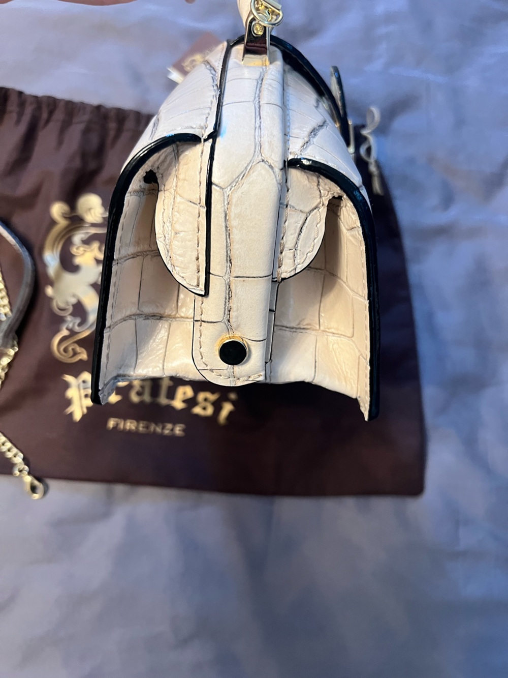 Pratesi White Croc-Embossed Top Handle Bag - Picture 7 of 8